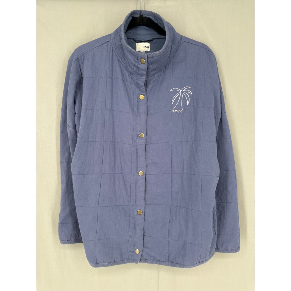 Amuse Society Jacket Women Small Blue Chore Quilted Beachy Palm Tree Snap - Picture 6 of 8